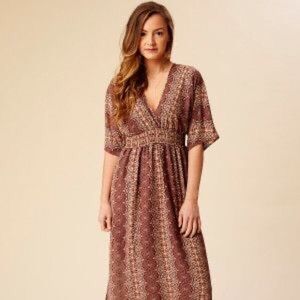 🤎 Altar’d State Brown Maxi Dress: V Neck, Boho